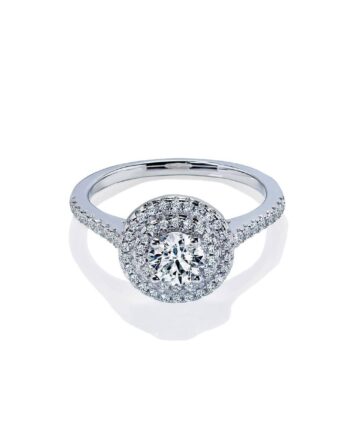 Oxford Dobbelt Halo Ring Med Rund Sten   Sterling Sølv