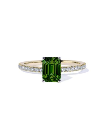 Oxford Grøn Radiant Solitaire Ring   Forgyldt Sterling Sølv
