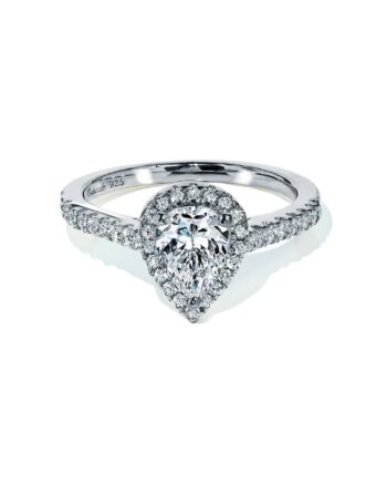 Oxford Pæreformet Halo Ring   Sølv Med Sten