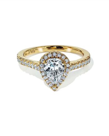 Oxford Pæreformet Halo Ring Med Sten   Forgyldt Sterlingsølv