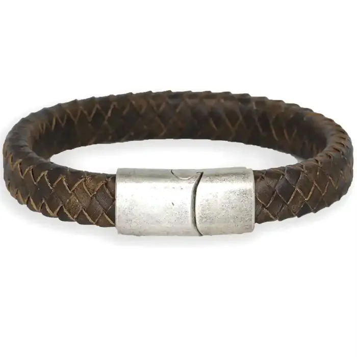 Oxy Major Brun Læderarmbånd Med Mat Stållås