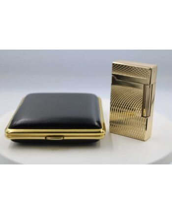Pakketilbud Med Luigi Ricci Jet Lighter Af Derui Guld   Vom Hofe Cigaretetui   Sort Guld Og ægte Læder