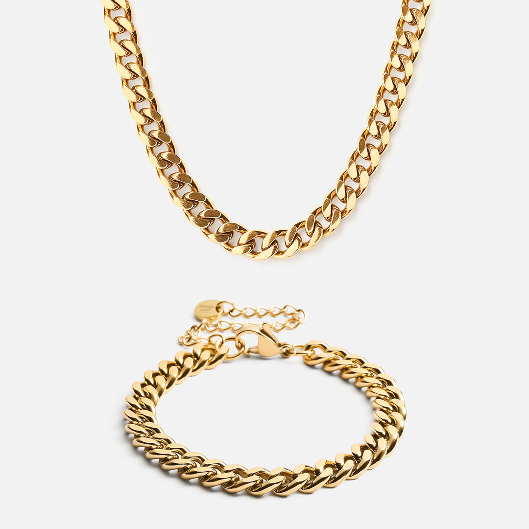 Panser Facet Halskæde   Armbånd 18k Guldbelagt 6mm