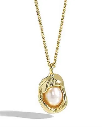 Perle Cube Halskæde   Sterling 14k