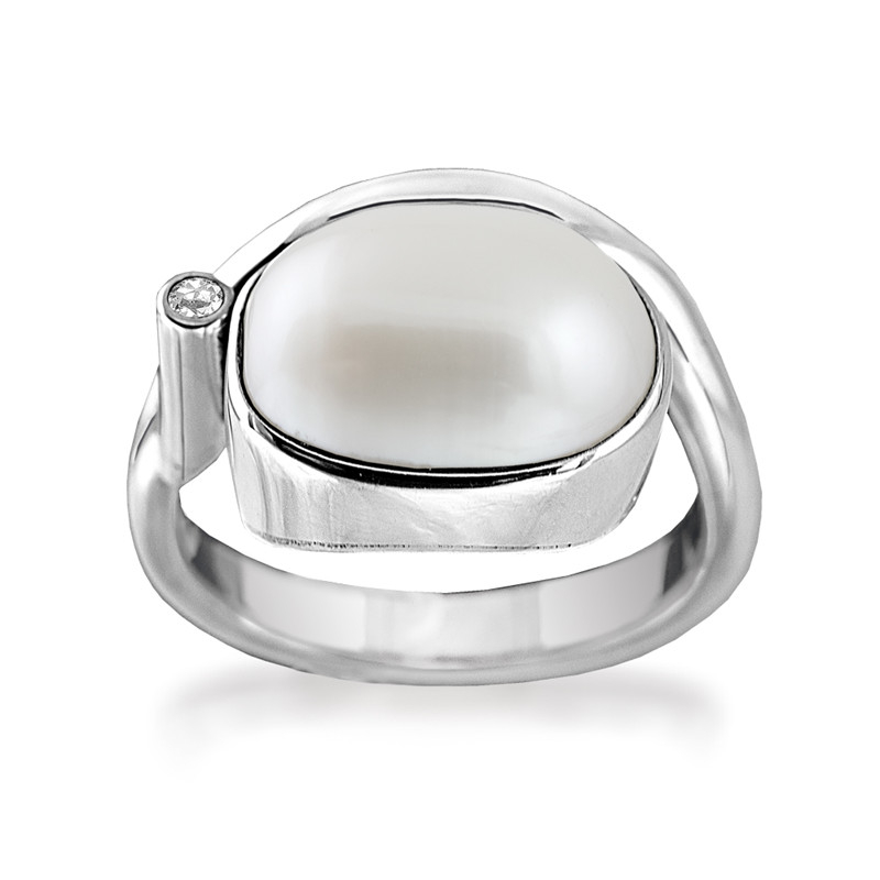 Rabinovich Oxyderet Sølv Ring Med Stor Perle  Majestic White Str  52-62  Størrelse 52
