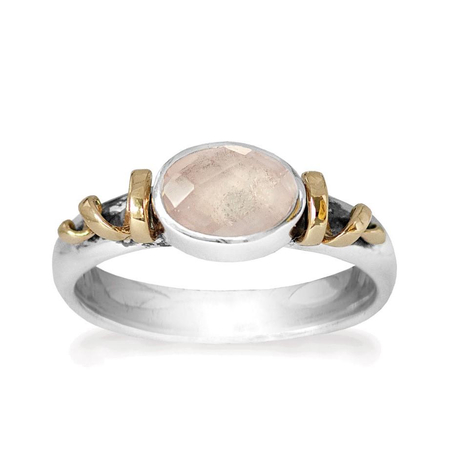 Rabinovich Sølv Ring Med Sten Rosenkvarts Og Guld Golden Twist Størrelse 51