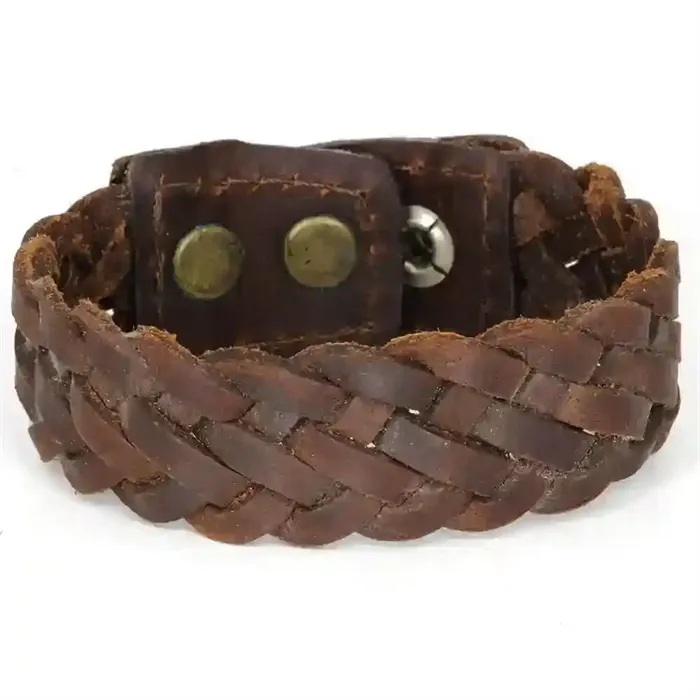 Rustic Braid   Flettet Læderarmbånd Til Mænd