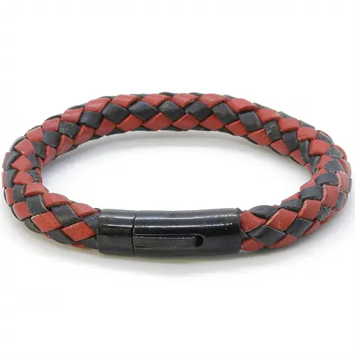Rustikt Læderarmbånd Sort Rød