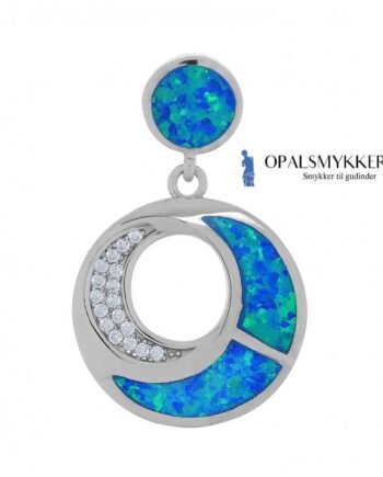 Santorini Sølv Smykke Halskæde Vedhæng Med Blå Opal Sten  925 Sterling Sølv   Rhodium Belægning