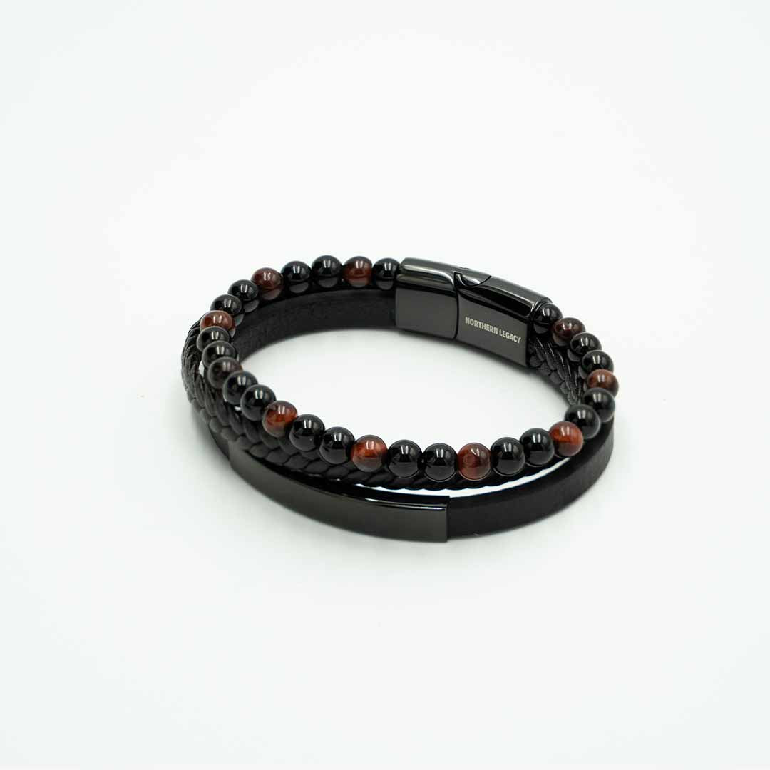 Slate Læder Og Perle Armbånd   19 Cm Herre Northern Legacy