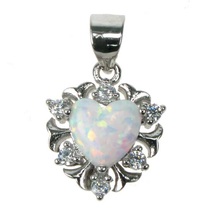 Sne Opal Hjerte Opal Smykke Vedhæng Med Hvid Sne Opal Sten  925 Sterling Sølv  Zirkonia   Rhodium Belægning