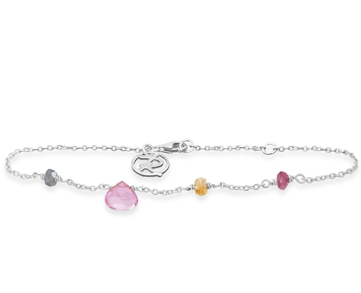 Sølv Armbånd Med Pink Turmalin  Grøn Turmalin  Pink Topas  Citrin  Hurtig Levering På Rabinovich Design Smykker