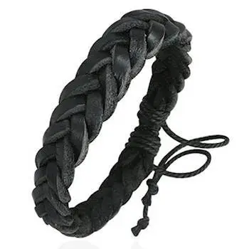 Sort Flettet Læderarmbånd