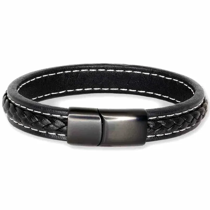 Sort Major Læderarmbånd Flet