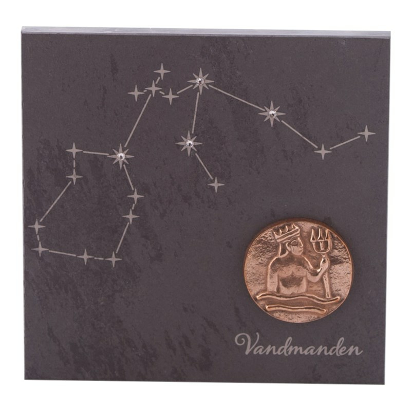 Stjernetegn 14     14   Cm Billede 399 - Kr  Skifer  Bronze  Swarovski Krystaller  Alletiders Gaveide  Stjernetegn Vandmand 21 01-18 02