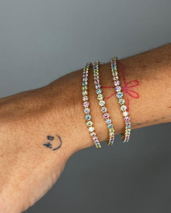 Tennisarmbånd Med Regnbuefarvede Zirkoner  Icypastels 18 Karat Forgyldt Sterling Sølv