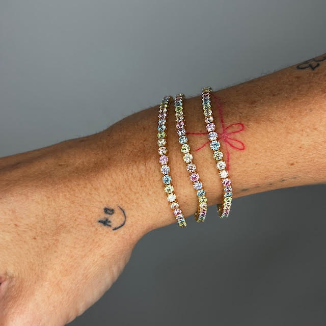 Tennisarmbånd Med Regnbuefarvede Zirkoner  Icypastels 18 Karat Forgyldt Sterling Sølv