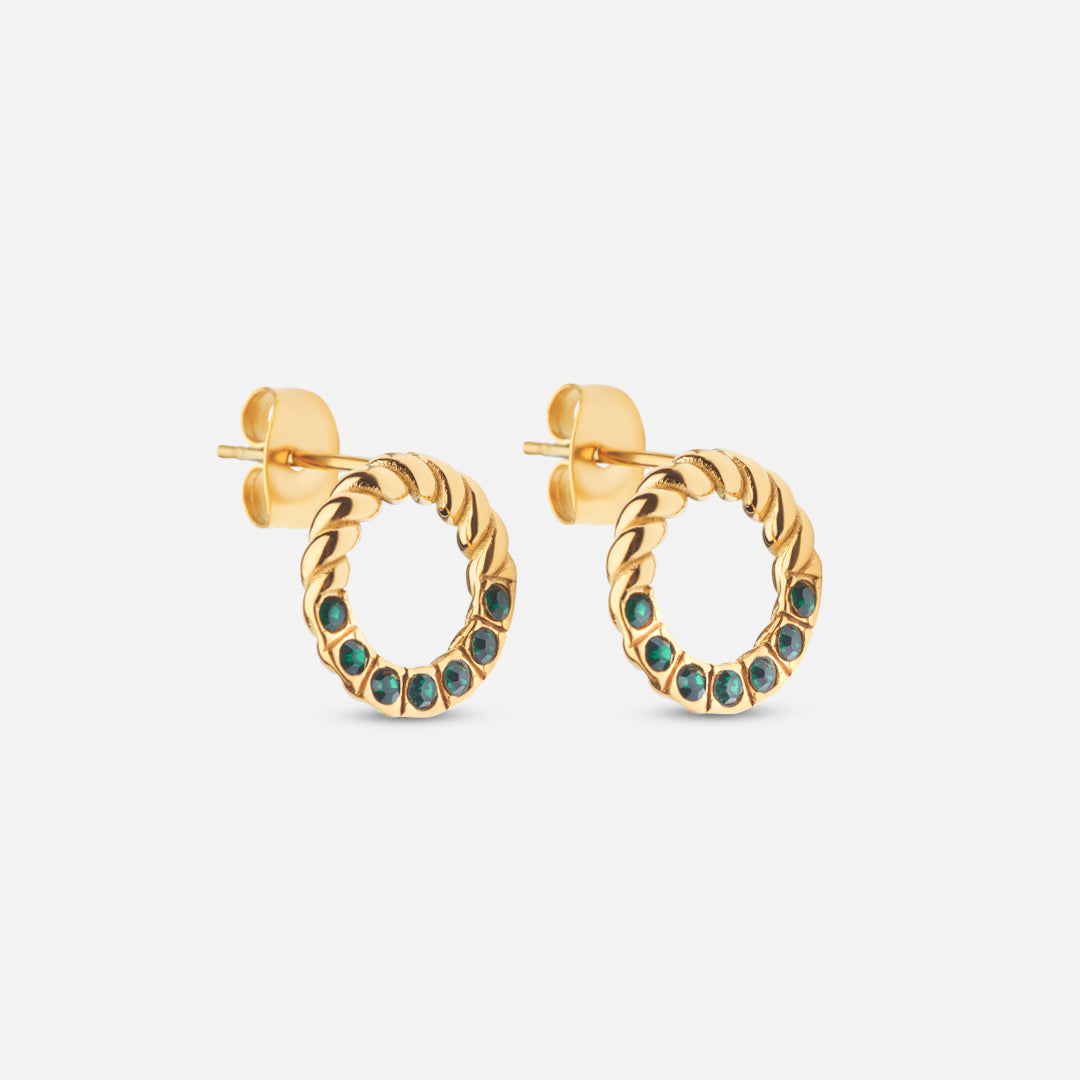 Twisted Green Zirkon øreringe 18k Guldbelagt 12mm