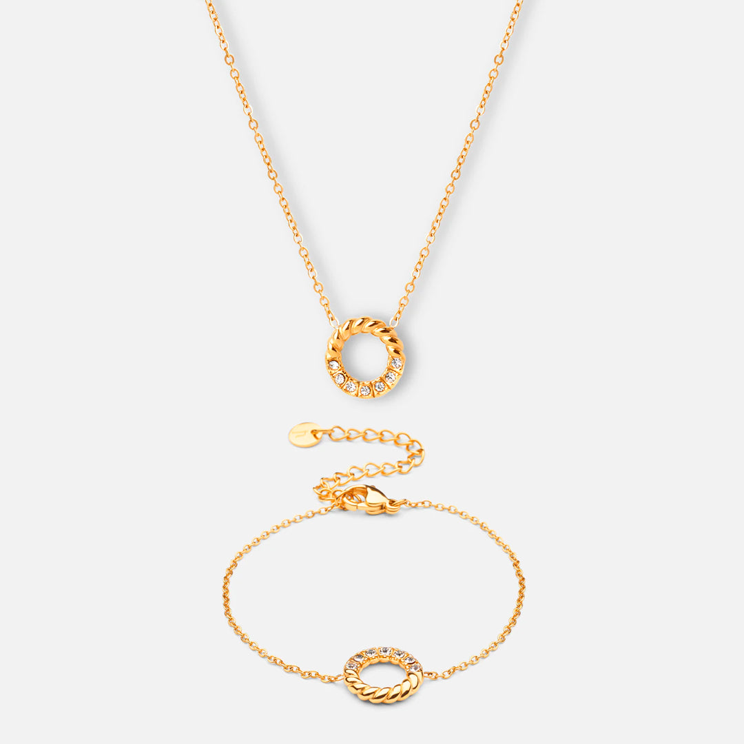 Twisted White Zirkon Halskæde   Armbånd 18k Guldbelagt