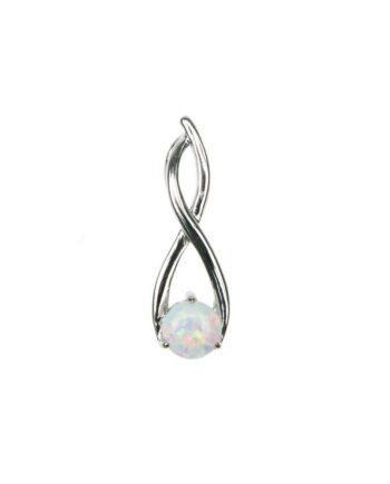 Twister Sølv Smykke Halskæde Vedhæng Med Hvid Sne Opal Sten  925 Sterling Sølv   Rhodium Belægning