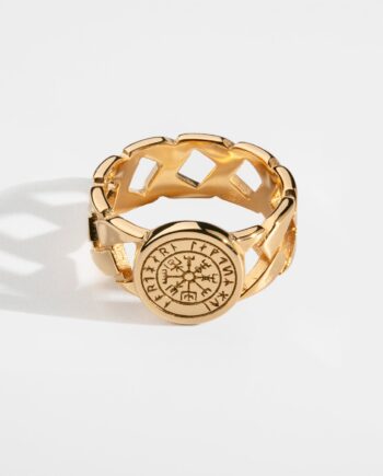 Vegvisir Chain Signature Guldtonet Ring Str    Herre Northern Legacy