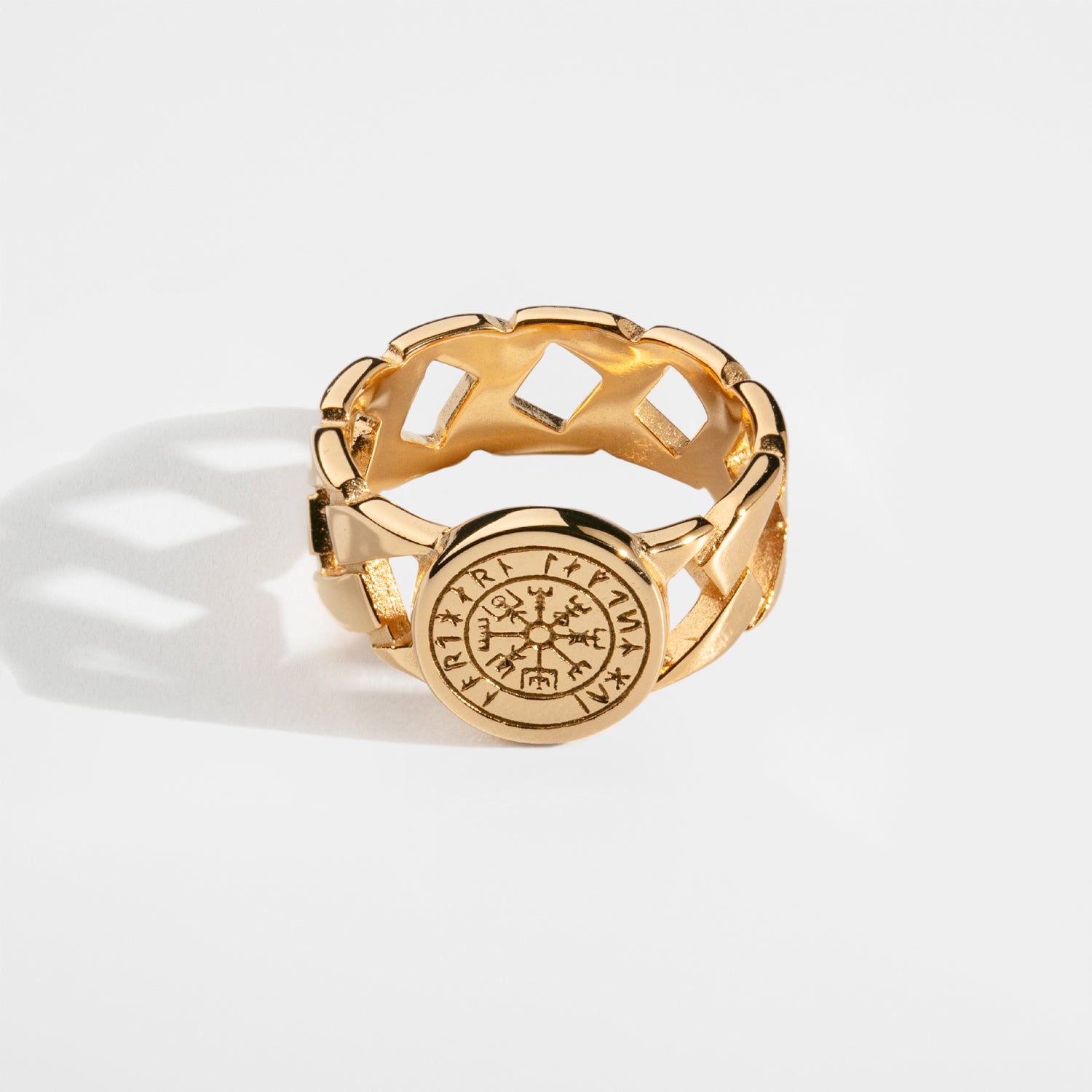 Vegvisir Chain Signature Guldtonet Ring Str    Herre Northern Legacy