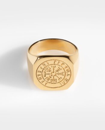 Vegvisir Oversize Signature Guldtonet Ring Str    Herre Northern Legacy