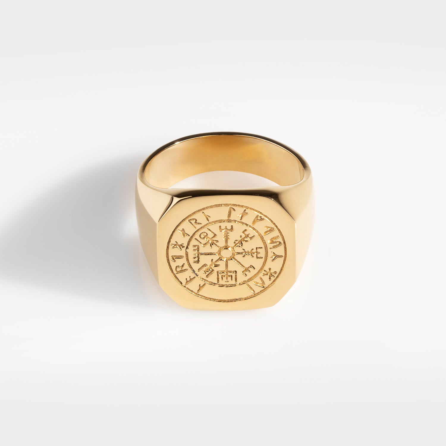 Vegvisir Oversize Signature Guldtonet Ring Str    Herre Northern Legacy