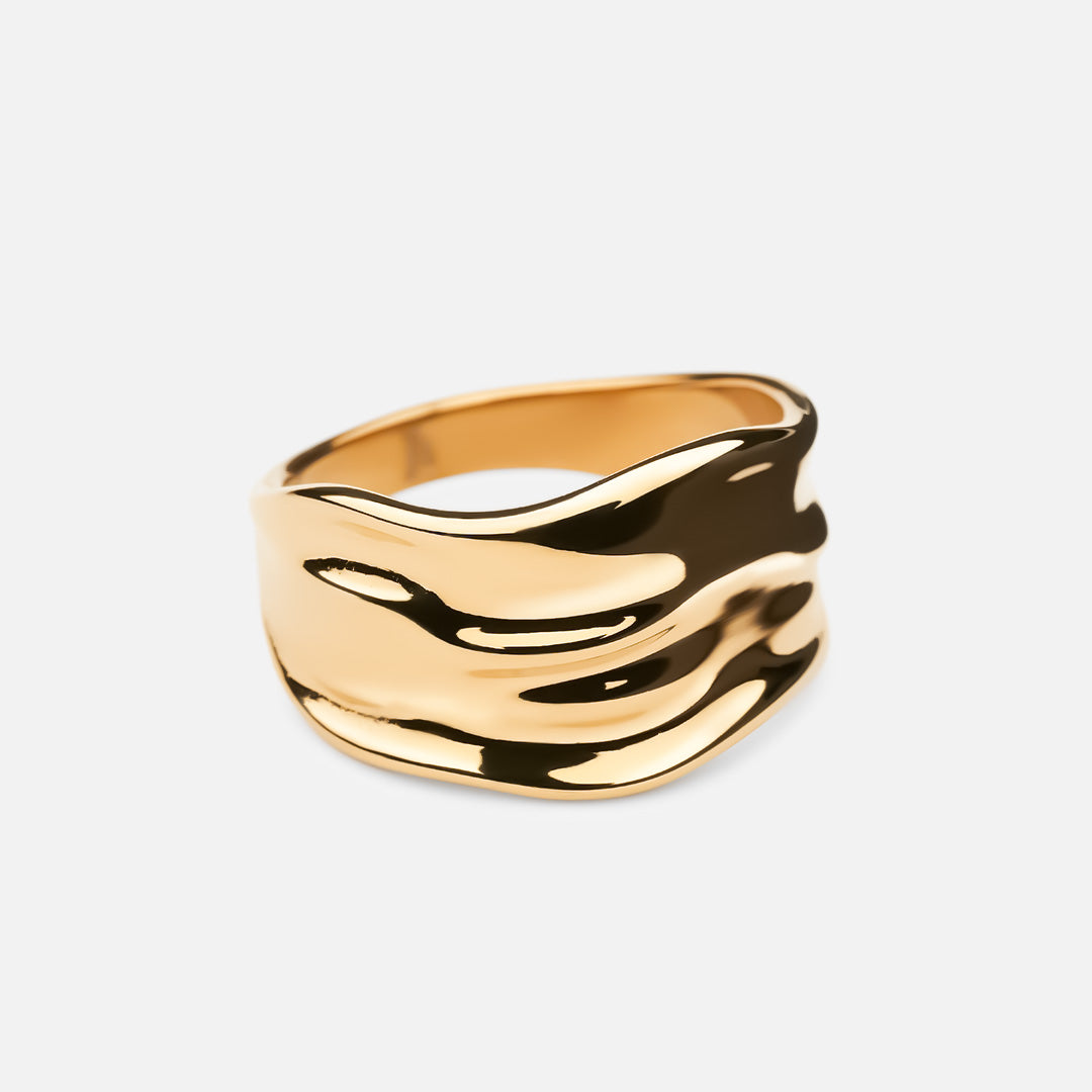 Wide Hammered Band Ring 18k Guldbelagt